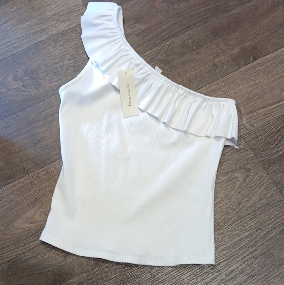 Francesca's White One-Shoulder Ruffle Top Size S - Picture 2 of 5